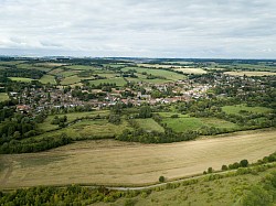 Drone's eye view of the village of Ramsbury from the old Airfield site.